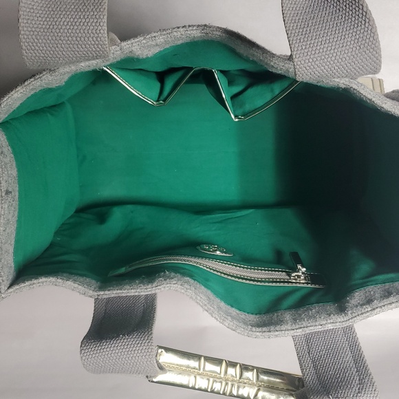 Tory Burch Ella Flannel Metallic Gold Trim Tote Bag Big Logo - Picture 10 of 16